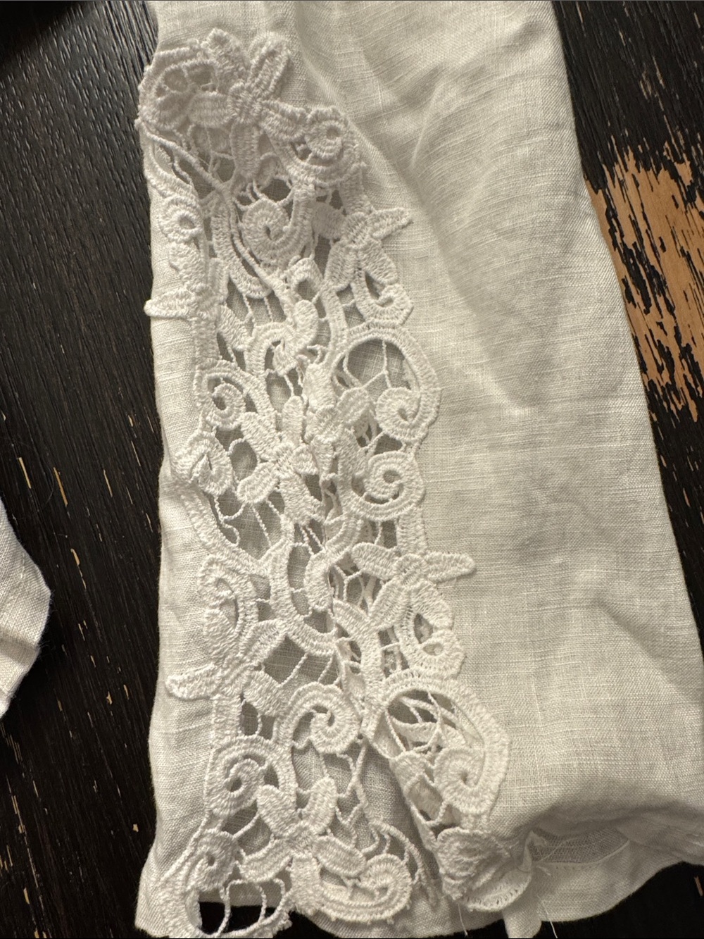 Soft Surroundings White Linen Button-Front Tunic with Lace Insets - Picture 5 of 6